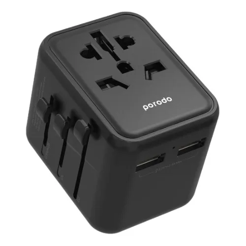 4841_1739448966 Porodo Dual USB-A Universal Travel Adapter 2.4A - Black - Image 1