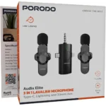 Porodo 3 In 1 Lavalier Microphone - Type-C + Lightening + Aux - Black - Image 2
