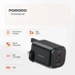 Porodo PD45W GaN Dual  USB-C Fast Charger UK Plug - Black - Image 2