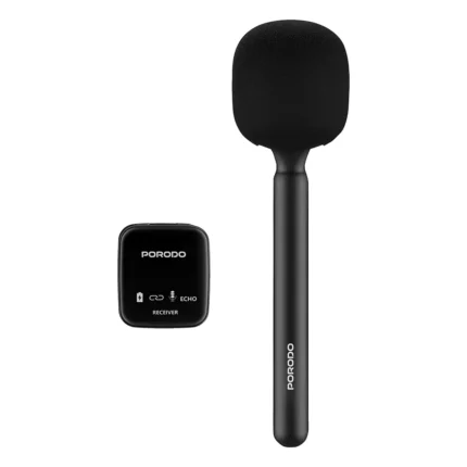 Porodo 2.4GHz BT Microphone  with Transmitter & Receiver Noise Reduction  400mAh - Black