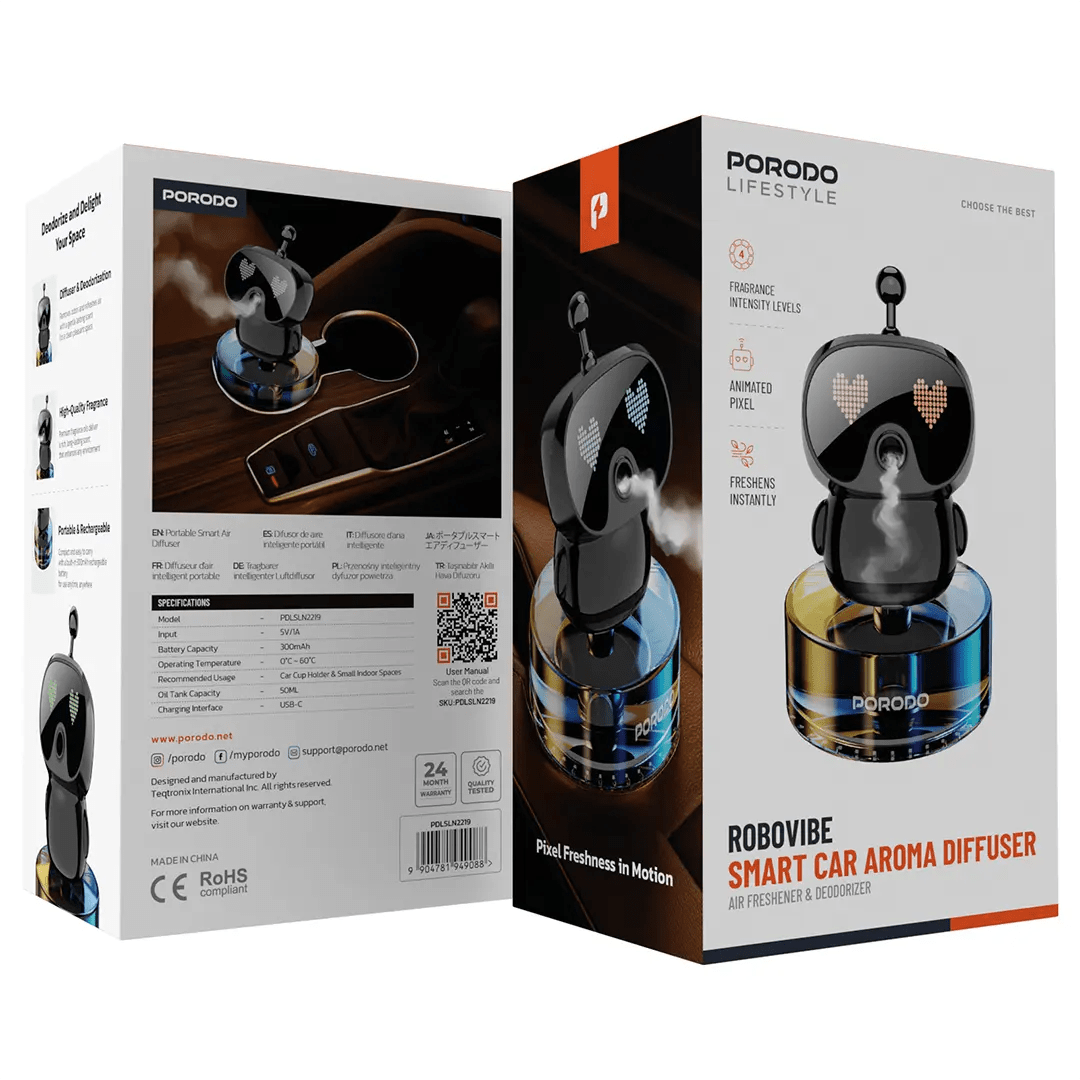 Porodo-Lifestyle-Robovibe-Smart-Car-Aroma-Diffuser-Black Porodo Lifestyle Robovibe Smart Car Aroma Diffuser - Image 1