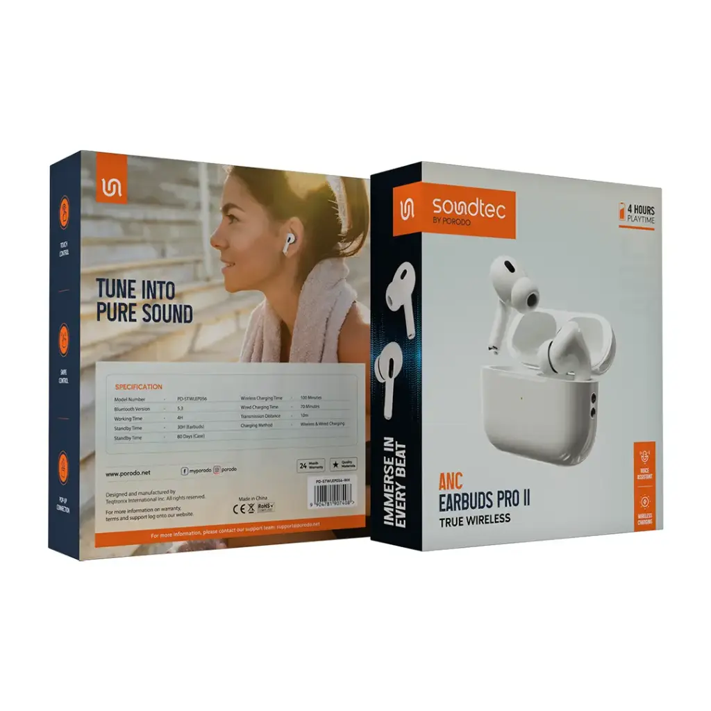 Porodo Soundtec ANC Earbuds Pro 2 True Wireless - White (1) Porodo Soundtec ANC Earbuds Pro 2 True Wireless - White - Image 1