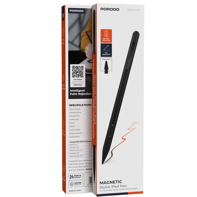 e250b4c6-8aa7-40c0-9a8c-c7a97d46482d_product_image1516252image_1920 porodo 130mah stylus pen with lithium battery and type c charging-Black - Image 1