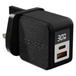 Porodo Quantum GaN 30W Multi-Port Charger with Digital Display - Black